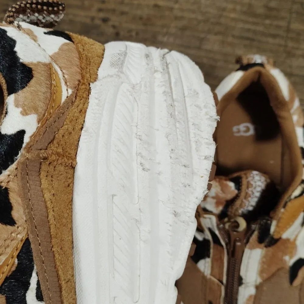 Ugg Sneakers 7.5 Cow Print 1120717 Brown Black Cream Zip Shoes Platform Suede